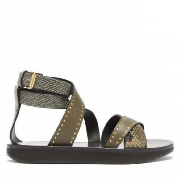 Isabel Marant Nasha Printed-Python Flatform Studded-Leather Sandals Multicolor - Picture 1 of 15